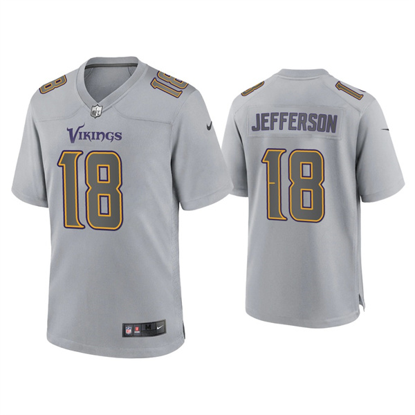 Men's Minnesota Vikings #18 Justin Jefferson Grey Atmosphere Fashion Stitched Game Jersey Men's Minnesota Vikings #18 Justin Jefferson Grey Atmosphere Fashion Stitched Game Jersey